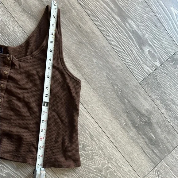 Brown Ribbed Button-Up Women's Top - Picture 4 of 4